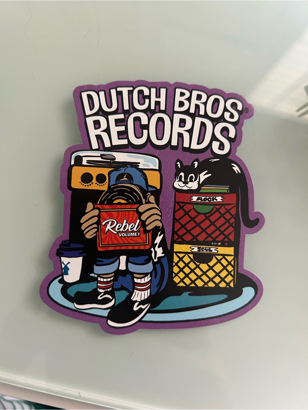 Dutch Bros Records Vinyl Sticker - Purple, Black & Yellow